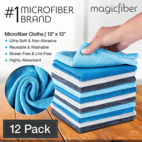 MagicFiber 42 PK - 12 Household Microfiber Cleaning Cloths + 30 Glasses Microfiber Cleaning Cloths - Premium Kitchen Towels and Glasses Wipes