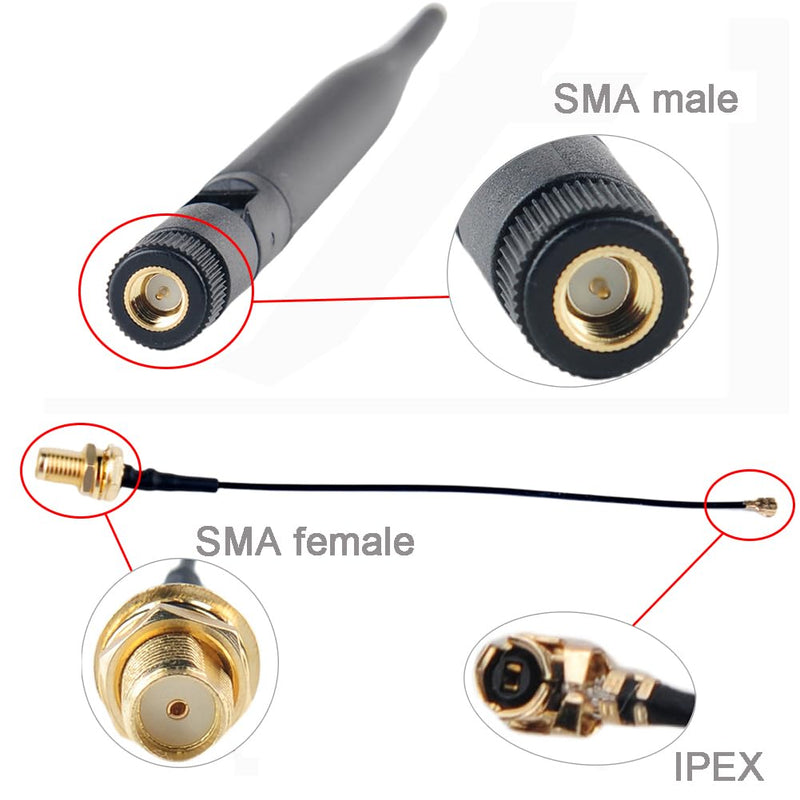 [Australia - AusPower] - 915MHz LoRa Antenna 5dBi SMA Male 195mm + IPEX to SMA Female Cable for Meshtastic 915 MHz ESP32 LoRa 32 V3 HTCC-AB02S LoRa32u4II (Pack of 4) 