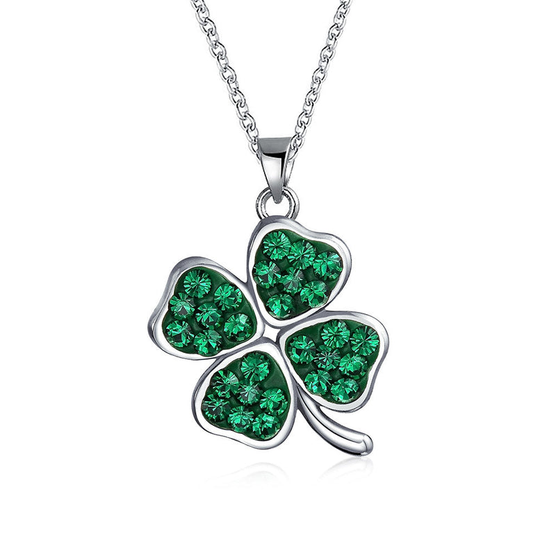 Bling Jewelry Celtic Saint Patrick's Irish Good Luck Sparkling Green Crystal Clover Shamrock Dangle Pendant Charm Necklace For Women Teens .925 Sterling Silver