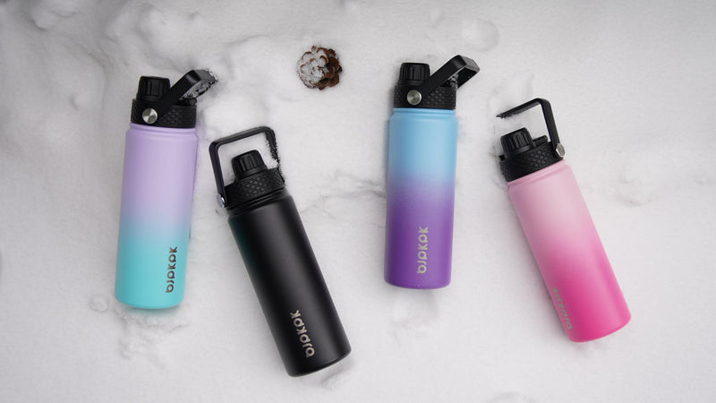BJPKPK 2 Pack 18oz Insulated Water Bottles with Straw Lids, Stainless Steel 18 oz Lavender Green+Black