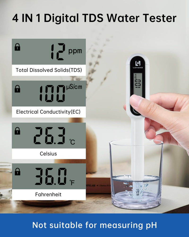 [Australia - AusPower] - 4 in 1 TDS Meter, 0-9999 PPM, Water Tester for Drinking Water, TDS Water Tester/EC/Temp(℃,℉), Pure Titanium Probe, High Precision Pen-Style Water Quality Meter, Ideal for Digital Water Quality Tester 0-9999ppm 
