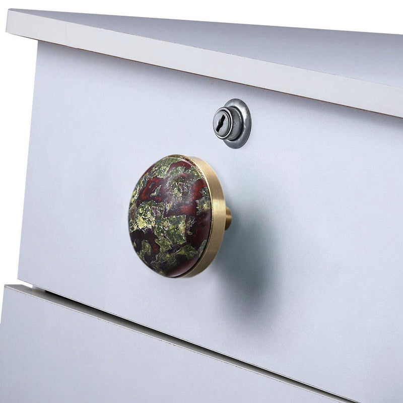 rockcloud Pack of 2 Natural Crystal Stone Drawer Knobs Pull Handle Cupboard Dresser Door Pull with Screws Home Decorative Furniture Hardware, Dragon Blood Stone (1.45 inches) 1.45 inches Gree/Red