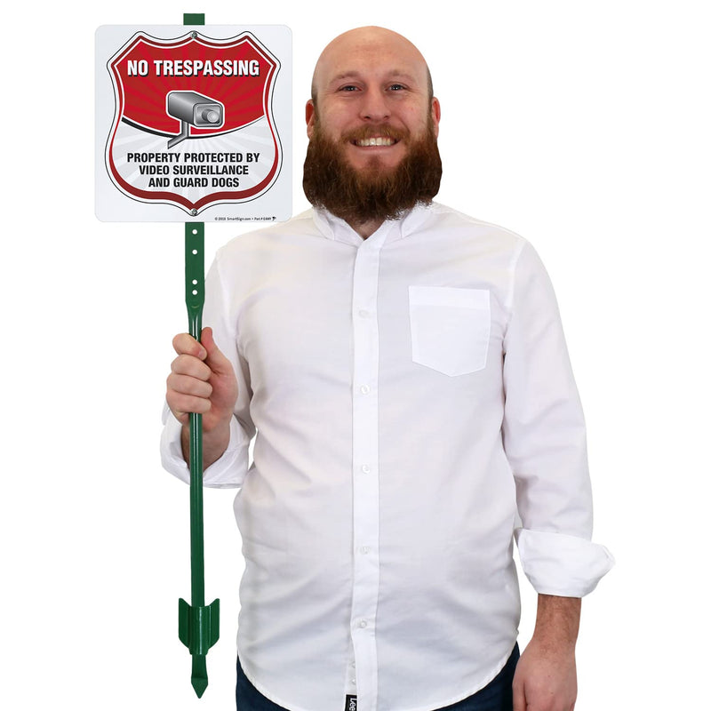 SmartSign 10 x 10 inch “No Trespassing - Property Protected By Video Surveillance And Guard Dogs” Yard Sign with 3 foot Stake, 40 mil Laminated Rustproof Aluminum, Multicolor, Set of 1 10" x 10" Aluminum Sign with 3' Stake