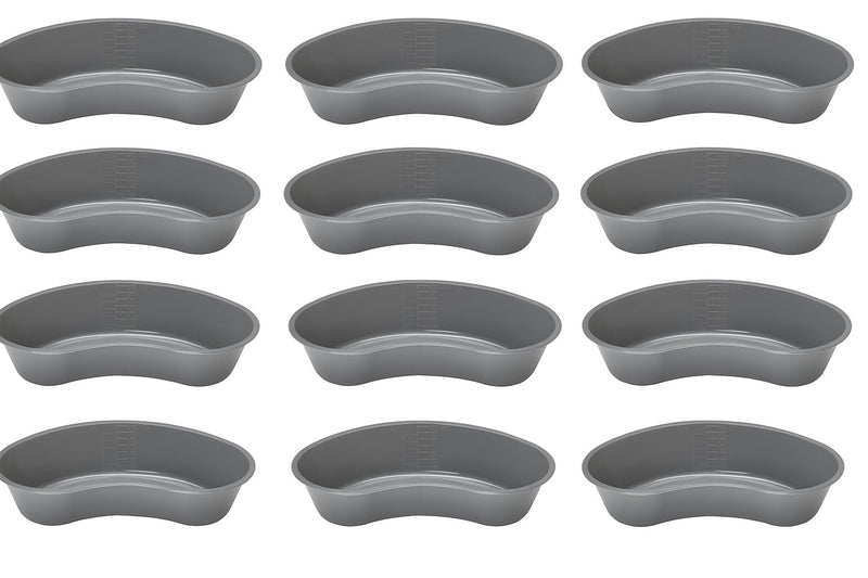 [Australia - AusPower] - Graduated Emesis Basins 700 ML – Kidney Shaped Grey Medical Bowl, Sturdy Plastic Tray (Pack of 12) 
