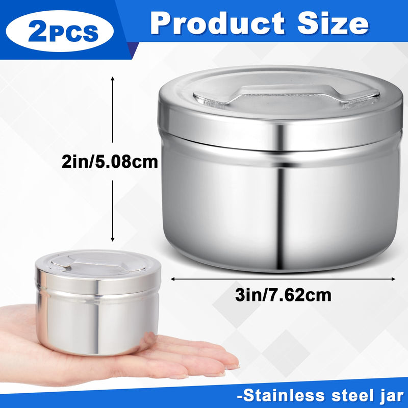 [Australia - AusPower] - 2 Pcs Stainless Steel Ointment Jars with Strap Handle Cover 7.5 oz Capacity Gauze Holder Stainless Steel Canisters with Lids for Medical Liquid Cotton Ball Dressing Hospital Home, 2 x 3 Inch 