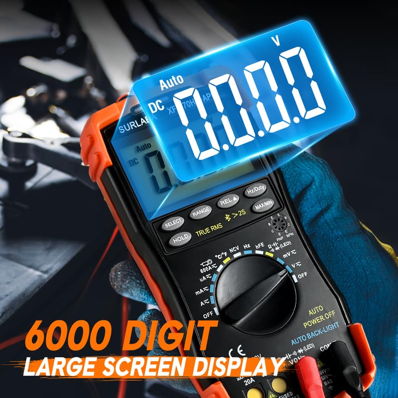 [Australia - AusPower] - 6000 Counts Bluetooth Digital Multimeter, Auto-ranging TRMS Volt Meter for AC/DC Voltage, Current, Resistance, Diode Test, Temperature, Capacitance with Lamp NCV, Orange 
