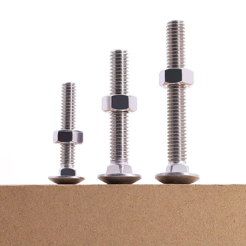 M6-1.0 x 50mm (10 Sets) Carriage Bolt DIN603 with Hex Nut DIN934, Full Coarse Thread, 304 Stainless Steel 18-8, Round Head Square Neck Screws Coach Bolt M6-1.0 x 50mm 10