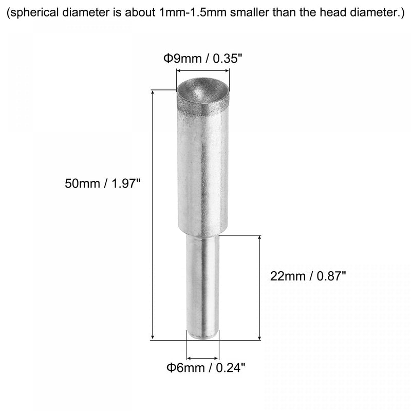 [Australia - AusPower] - uxcell Diamond Grinding Mounted Point, 9mm 600 Fine Grits Spherical Concave Head Bead Coarse Grinding Bit for Jade Amber Stone Beeswax Glass 