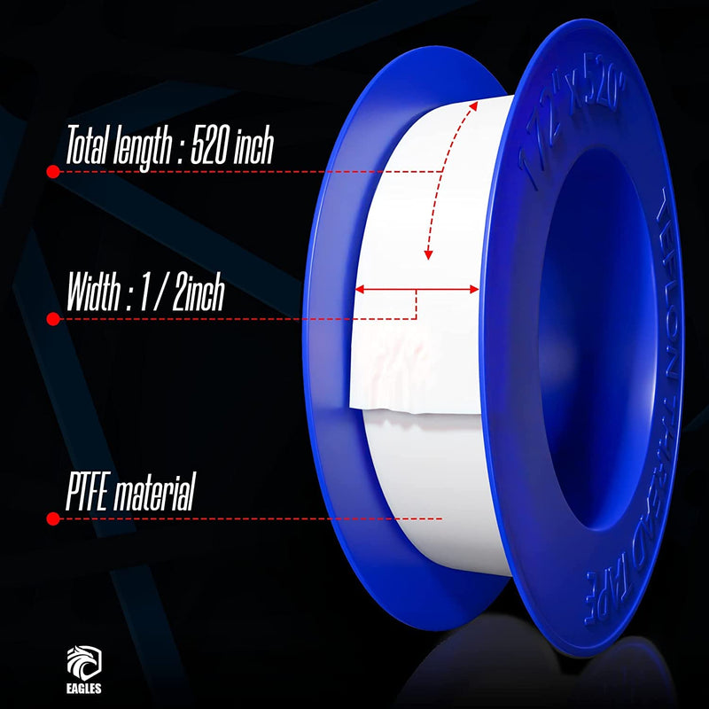 [Australia - AusPower] - 5 Rolls Extra Long Teflon Tape 1/2 Inch(W) X 520 Inches(L) - Plumbers PTFE Tape – Thread Seal Perfect for Shower Heads and Pipe - Home Plumbing Pipe Sealing - Sealant Tape 5x PACK 