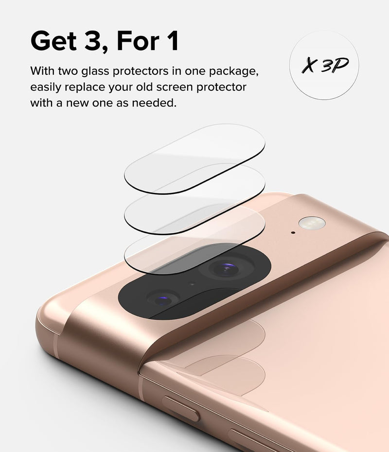 [Australia - AusPower] - Ringke Camera Glass [Multi-Layer Protection] Compatible with Google Pixel 8 Camera Lens Protector, Tempered Glass Cover - 3 Pack 