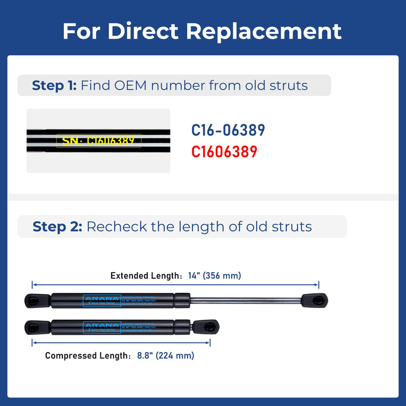 [Australia - AusPower] - ARANA C16-06389 14 inch Gas Struts Spring Shocks C1606389 14" 24Lb Prop Lift Support for Truck Leer Camper Shell are Cap Topper Door Replacement Canopy Tool Box Lid,2 Pcs 