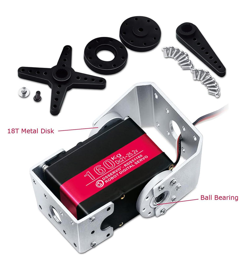 160KG Robot Servo Motor 24V High Torque Steel Gear Digital Steering Servo for RC Vehicles, Robotic Arms, Humanoids, and More – with Mount Brackets (270°) 270°