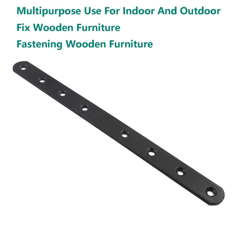 [Australia - AusPower] - 4 Pack Flat Mending Plate for Wood, ULIFESTAR Black Iron Flat Straight Brace Brackets Metal Repair Fixing Wood Brace Joining Plates Connector for Repairing Wooden Furniture with Mounting Screws 250x20x3mm/10x0.79x0.12" 