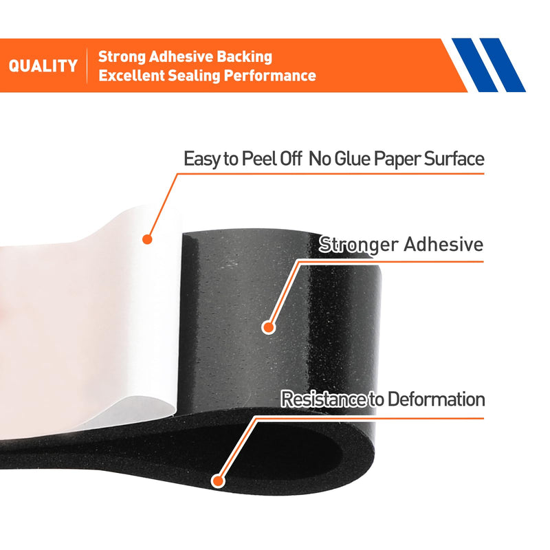 MAGZO Weather Stripping Door Seal, 2 Inch Wide X 1/4 Inch Thick Adhesive Foam Tape Soundproof Weatherstripping for Windows, 2 Rolls Total 13FT Black 2in * 1/4in * 13FT