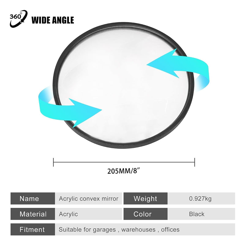 [Australia - AusPower] - 8 Inch Convex Mirror Outdoor with Adjustable Wall Fixing Bracket,Driveway Mirror,Blindspot Traffic Mirror for Driveway Garage Park Outdoor Wide Angle View Curved Security Blind Spot Mirrors 8" 1 