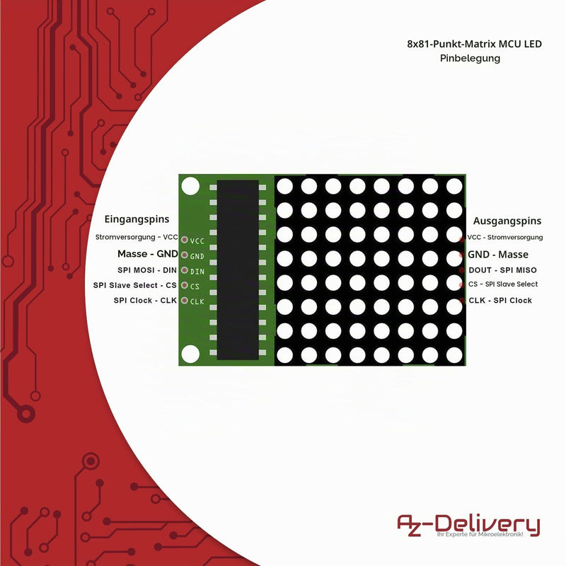 AZDelivery 5 x MAX7219 8x8 Dot Matrix MCU 64 LED Display Module Display Module Compatible with Arduino and Raspberry Pi with E-Book