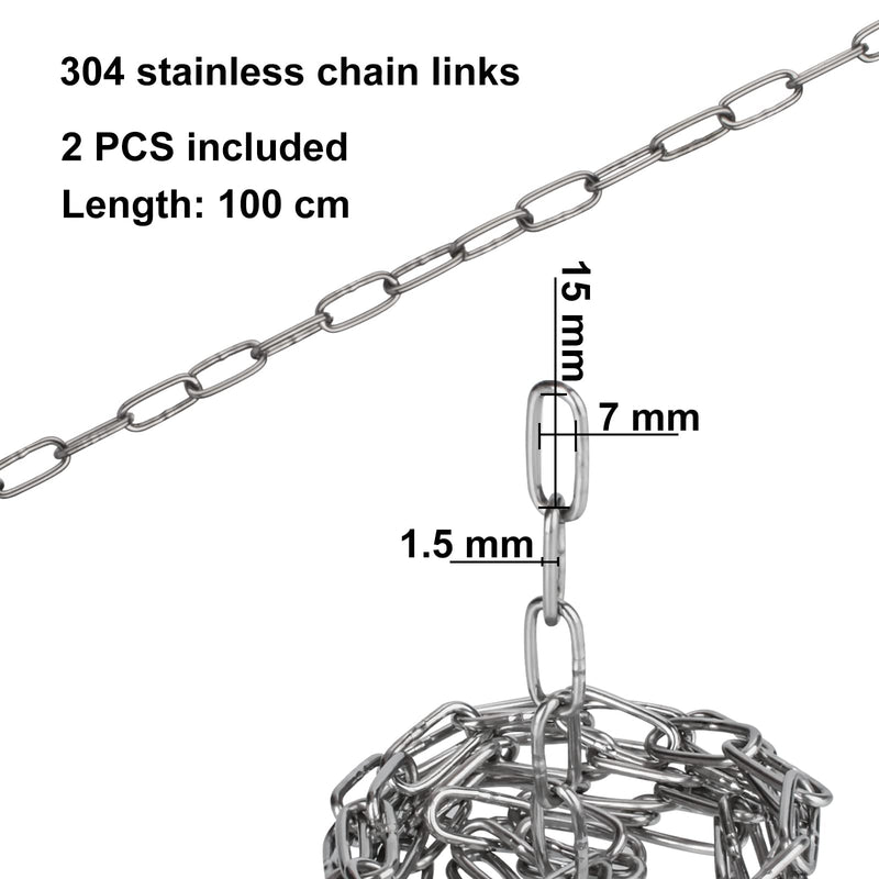 2 Pcs Safety Chains Stainless Steel Chain Links 40in x 0.06in Long Chains Rings Coil Chain for Hanging Pulling Towing 15mm/0.06in