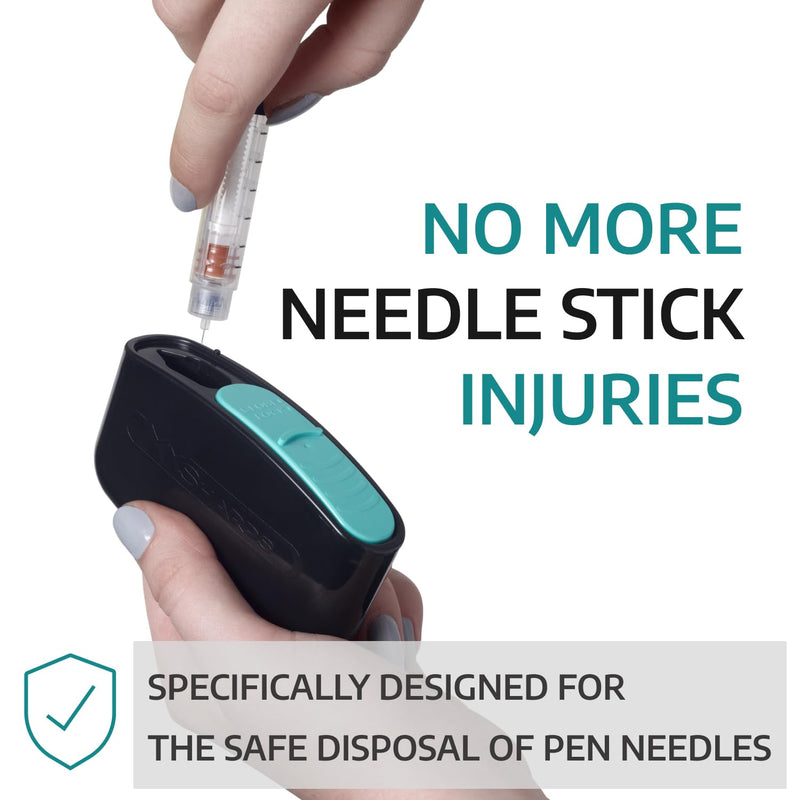 [Australia - AusPower] - 3-Pack Original Pocket Sharps Container for Diabetic Pen Needles & Test Strips | Compact & Portable | Small Sharps Containers for Home Use & Travel | Safe Bio-Hazard Lock | Black/Green Black/Green, 3-pack 