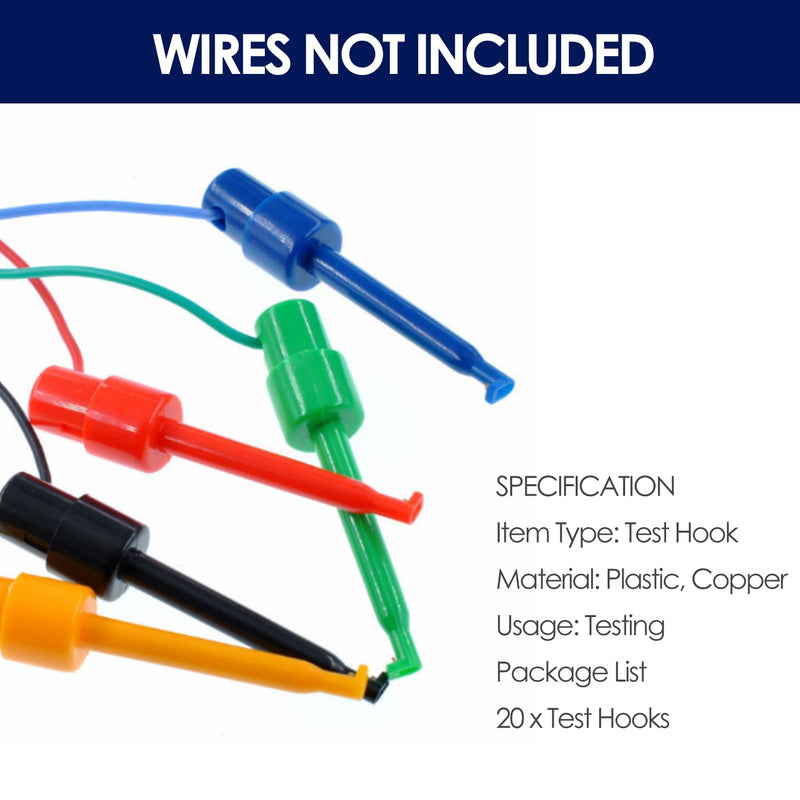 [Australia - AusPower] - Walfront 20Pcs Test Hooks Clips Multimeter Accessories Colorful Large Spring Hook Clip Test Grabber Probe for Electronic Components Testing 