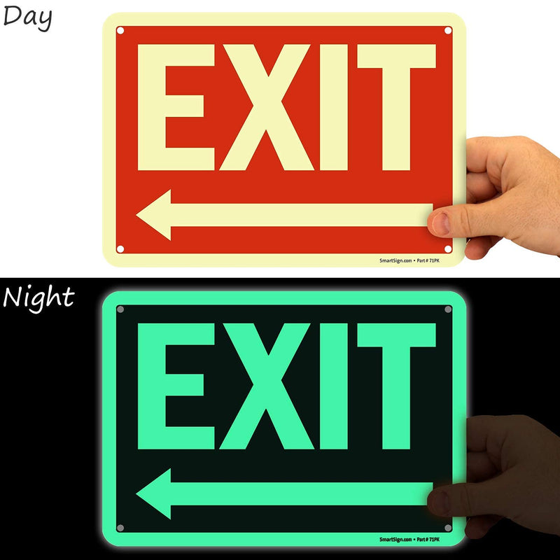 SmartSign "Exit" Sign with Left Arrow | 7" x 10" Glow-in-the-Dark Aluminum, Made in USA