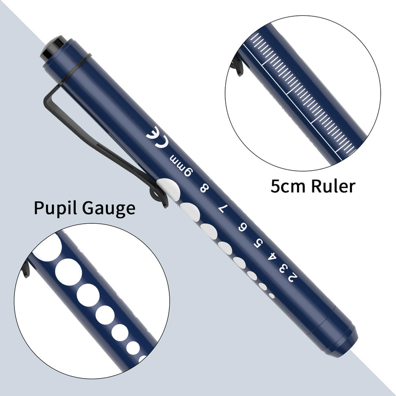 RISEMART Diagnostic Light, Pupil Light, 2 Pieces, Reusable LED Pen Lamp with Pocket Clip for Nurses, Doctors, Students, Pen Light, Dark Blue and Black