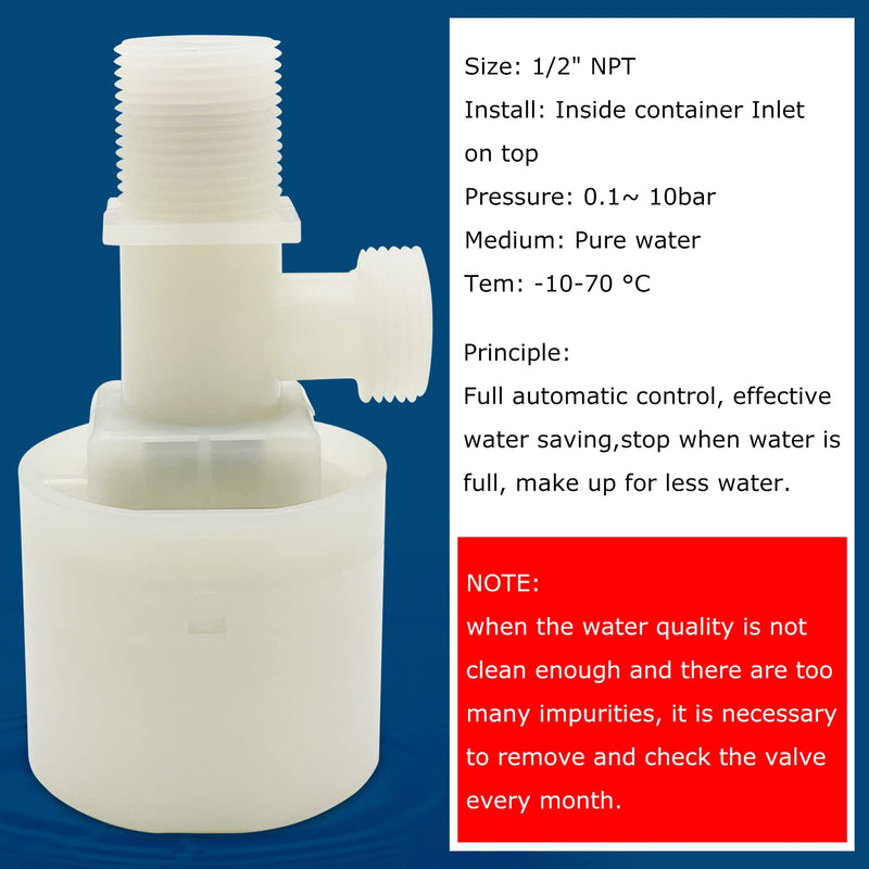 [Australia - AusPower] - Water Float Valve, Water Level Control Water Tank Traditional Float Valve Upgrade 2 PCS (1/2", up inlet) 0.5 Inch 