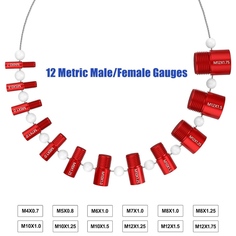 [Australia - AusPower] - VOBOR Screw & Nut Thread Tester, 26 Pieces Internal/Male Thread Measuring Tool for Inch & Metric Sizes, 14 Imperial + 12 Metric Threads, Precise Inspection Tool 