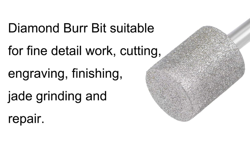 [Australia - AusPower] - 10mm Cylinder Head Diamond Points Grinding Bit, 1/8" Shank Diamond Burr, Diamond Burr Bit, for Rotary Tool, 12Pcs 10mm*1/8 Silver 