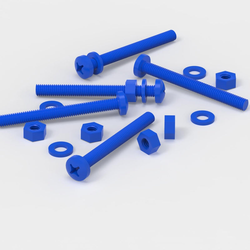 [Australia - AusPower] - 20 x Blue Pan Head Screws Polypropylene (PP) Plastic Nuts and Bolts, M6 x 60mm, Washers, (15/64 x 2 23/64 in) 