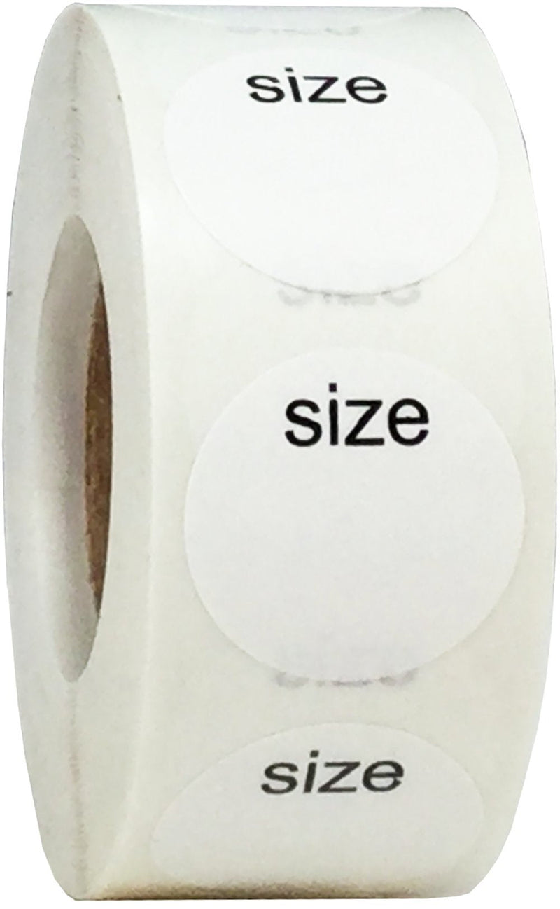 Shoe Size Blank White Stickers for Retail Clothing – 3/4 Inch Round, 500 Semi-Gloss Adhesive Labels Per Roll with “Size” Text for Custom Footwear Labeling – Made in the USA White Blank