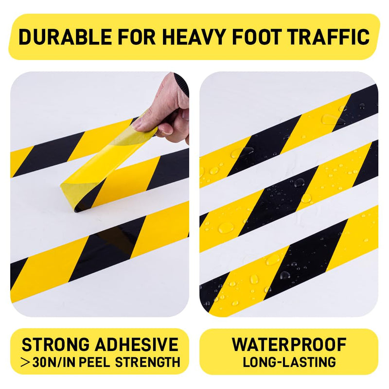 2 Inch x 120 FT Black & Yellow Caution Tape Roll, Hazard Safety Floor Marking Tape, Strong Adhesive, Waterproof, Wear Resistant for Floors, Walls, Staircases, Pipes, Equipment, Dangerous Areas 2" x 120' Black/Yellow 1