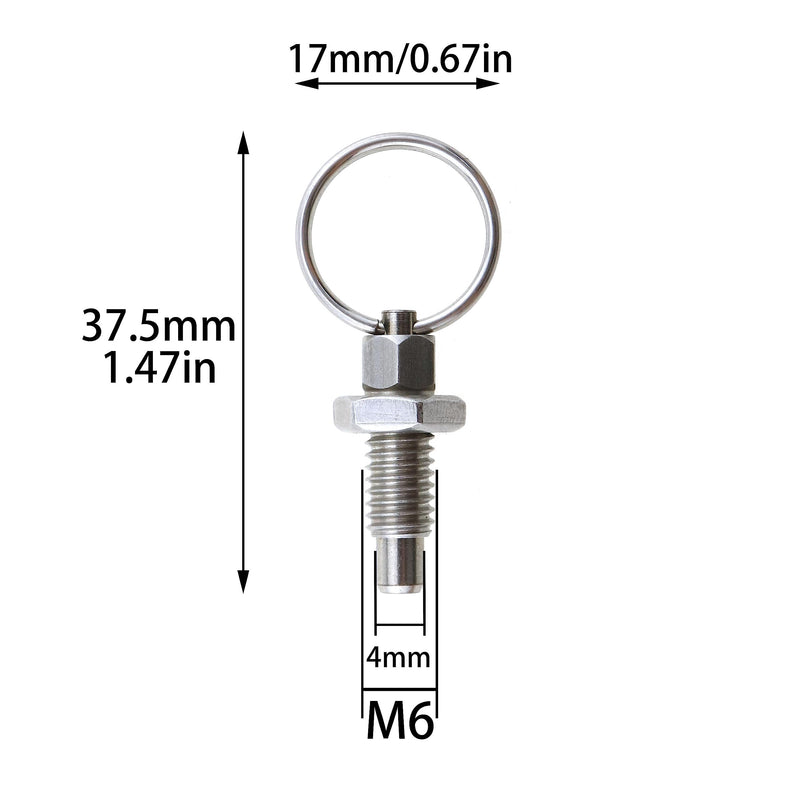 [Australia - AusPower] - 2pcs Spring Plunger with Pull Ring M6 Index Plunger with Ring Pull Spring Loaded Retractable Stainless Steel Locking Pin 