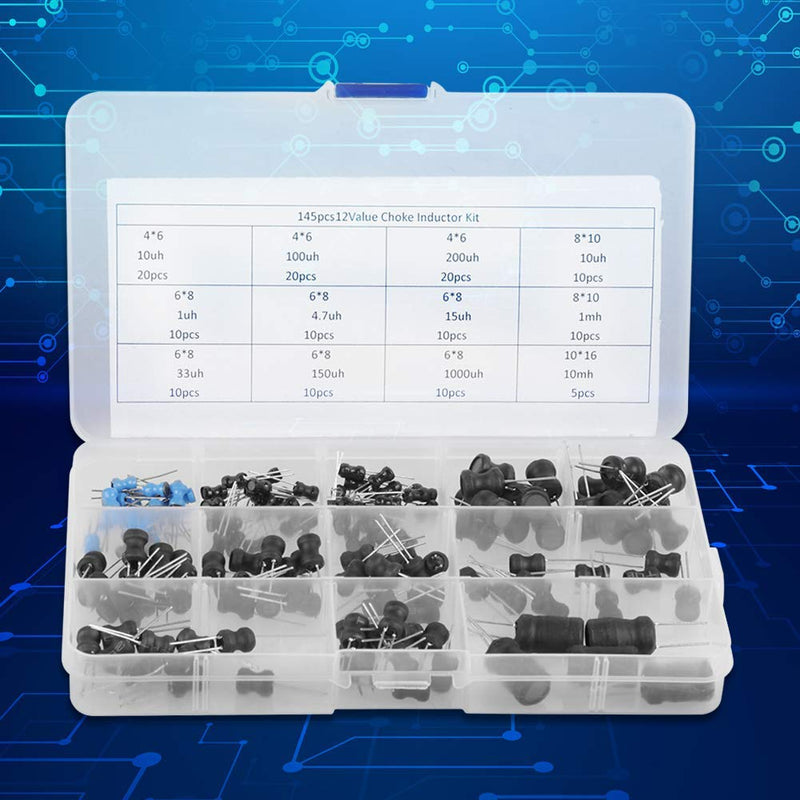 145pcs Electrolytic Capacitors Assortment 10uH-10mH 12 Values Throttle Inductors Assorted Kit