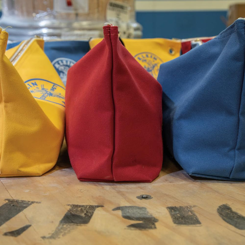 Klein Tools 5539LBLU Zipper Bag, Large 16-Inch Canvas Tool Pouch for Tool Storage with Brass Zipper, and Grommet for Hanging, Blue (Pack of 3) Large (Pack of 3)