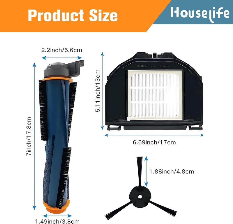 Replacement Parts Kit Compatible with Shark AV2310AE RV2310AE Matrix Robot Vacuum(Not for RV2300/RV2310), 1 Main Brush Roller, 6 Side Brushes, 2 Dustbin Filters, 2 Foam Filters and 1 Cleaning Tool Dark Blue