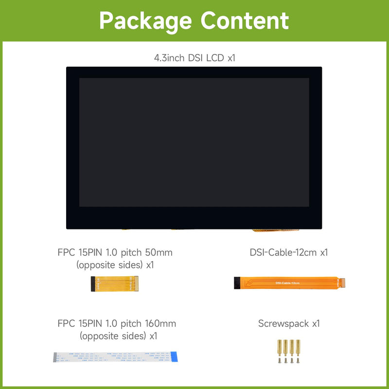 waveshare 4.3inch Capacitive Touch Display Compatible with Raspberry Pi 5/4B/3B+/3A+/3B/2B/B+/A+/CM3/3+/4 800×480 Resolution IPS Wide Angle MIPI DSI Interface 4.3inch DSI LCD