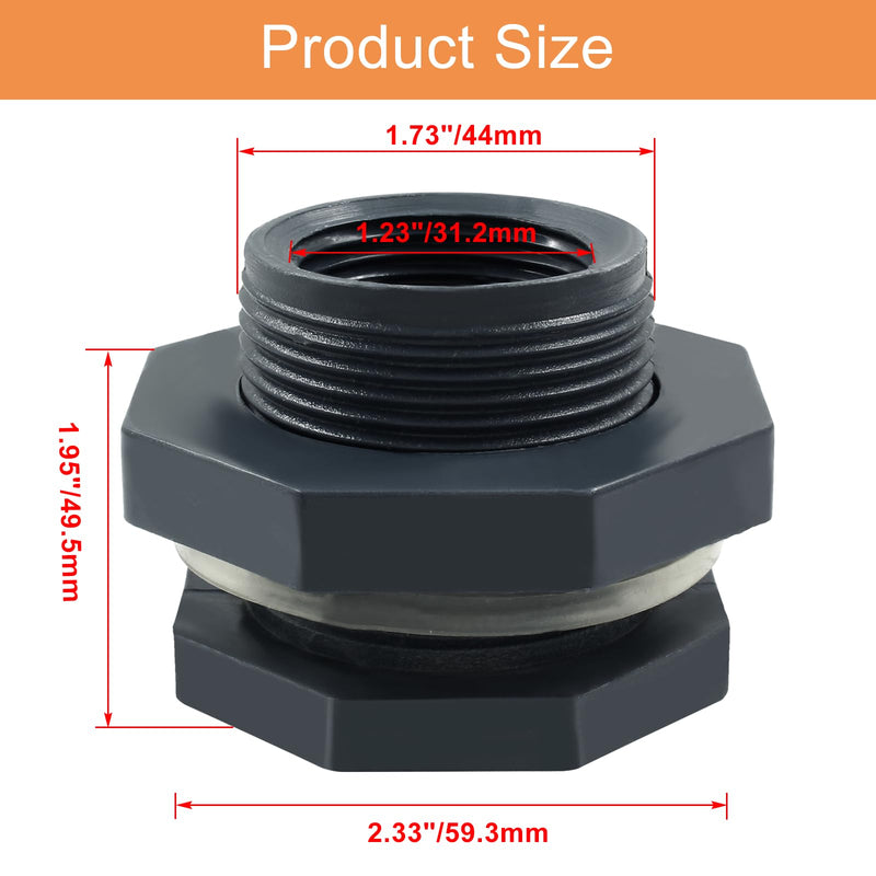 [Australia - AusPower] - 2pcs NPT1 PVC Bulkhead Fitting, 1 Inch Plastic Water Tank Connector Threaded Thru-Bulk Pipe Fittings for Rain Barrels, Aquariums, Bucket Hose Adapter, Ponds, Pools 2pcs 