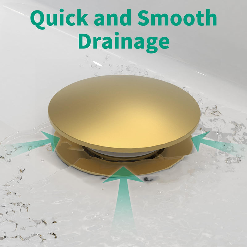 Bathroom Pop up Drain Without Overflow, Anti-Clogging Vessel Sink Drain Strainer, Pop Up Drain with Detachable Basket, Hair Catcher Bathroom Sink Drain Stopper(Brushed Gold, No Overflow) Brushed Gold