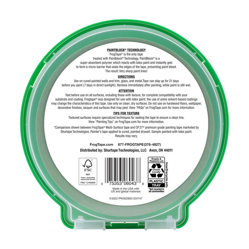 FROGTAPE 1358463 Multi-Surface Painter's Tape with PAINTBLOCK, Medium Adhesion, 0.94" Wide x 60 Yards Long, Green, Original