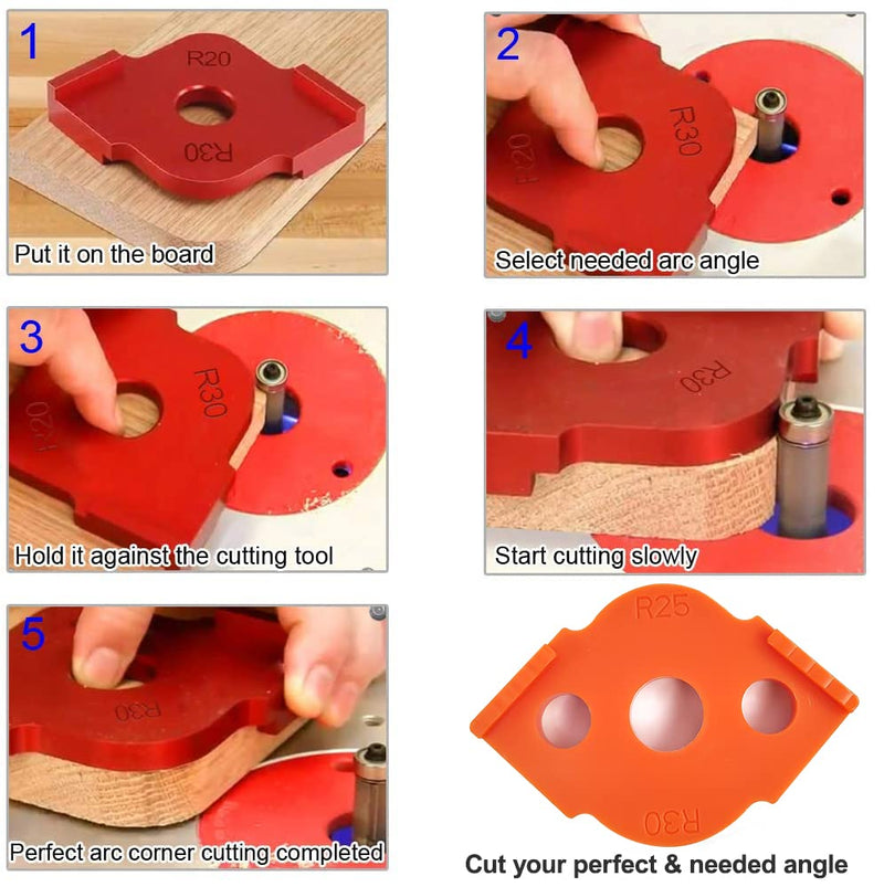 Set of 4 Router Templates for Router, Radius Jig Router Templates (R5-R40) | For even curves on wooden edges; radius gauge R5, R10, R15, R20, R25, R30, R35 and R40. Orange