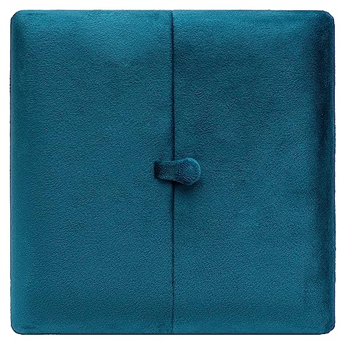 Blue velvet jewelry storage case by COWFEX holding a chunky pearl necklace and ring, designed for jewelry organization and gift presentation.
