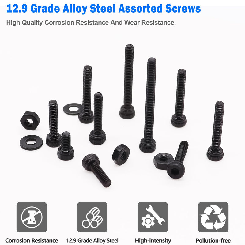 [Australia - AusPower] - mxuteuk M3 Screw Kit,M3 Screws Suitable for 3D Printer,12.9 Grade Alloy Steel M3 Bolts,M3 x 6/8/10/12/16/20mm Hex Socket Head Cap Screws Bolts Nuts Kit(440PCS) 