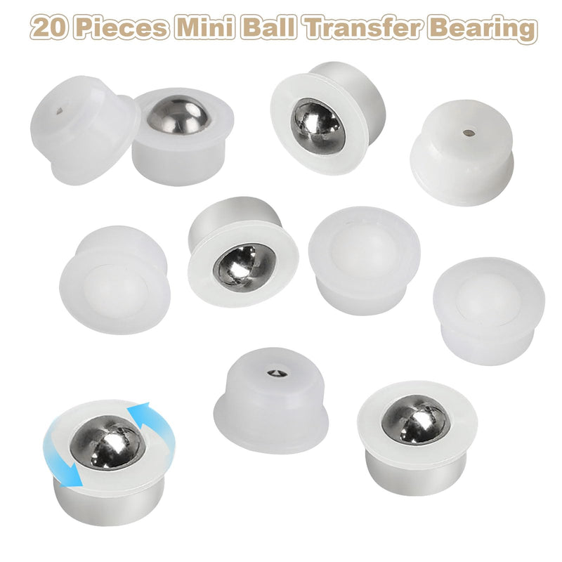 20 Pack Mini Ball Transfer Bearing Table Conveyor Roller Ball White Mini Caster Wheels Table Conveyor Roller Ball Transmission, Furniture,Wheelchair 1/3inch