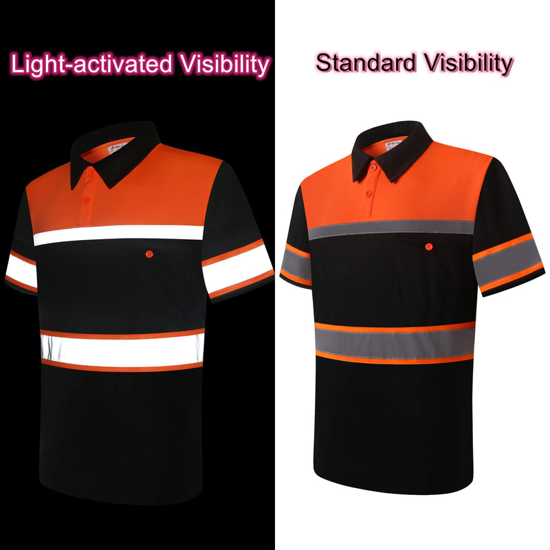 Safety Shirts for Men,High Reflective Polo Shirts with Pocket,Breathable Short Sleeve Workwear Medium Orange-013