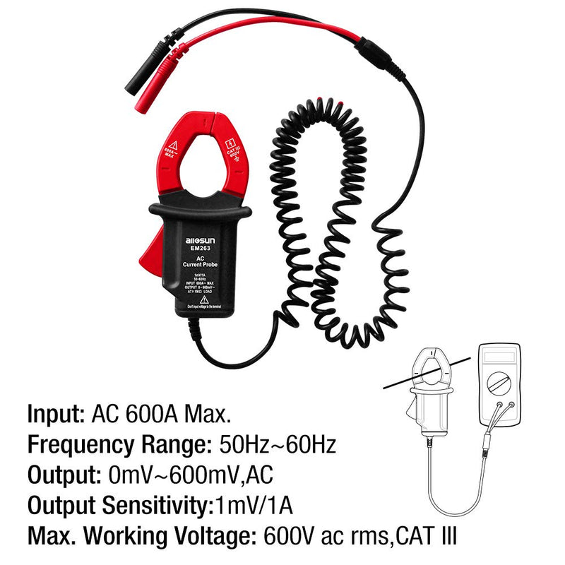 [Australia - AusPower] - allsun AC Current Probe CAT III Max. Input 600A Multimeter Safety Test Lead 