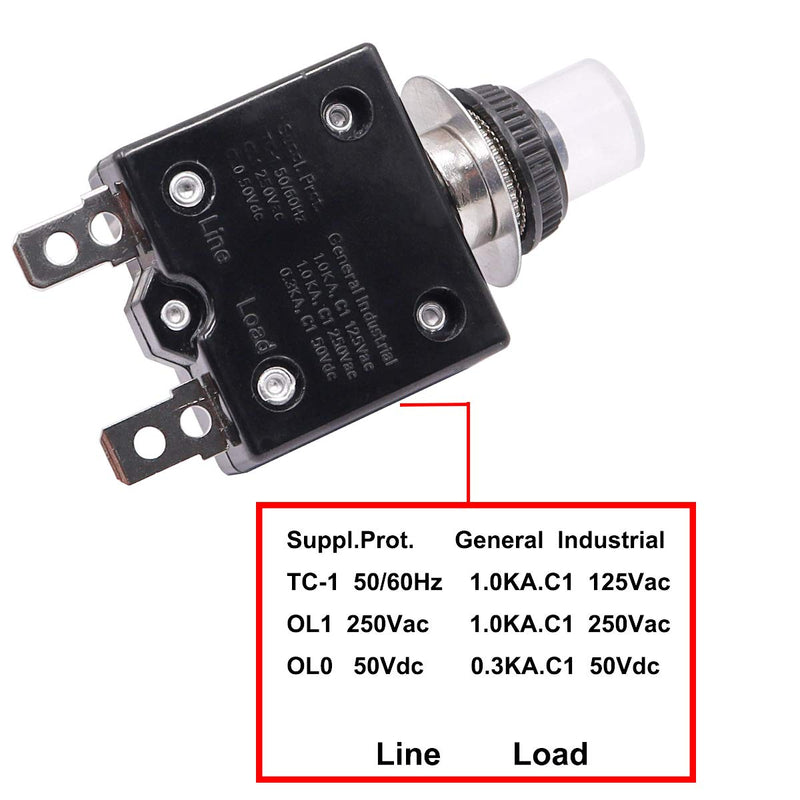 [Australia - AusPower] - smseace 15Amp Electric Button Breaker 125/250VAC,Thermal Overload Protector L1 Series with Manual Reset, Waterproof Button Cap L1-15A 15A Regular 