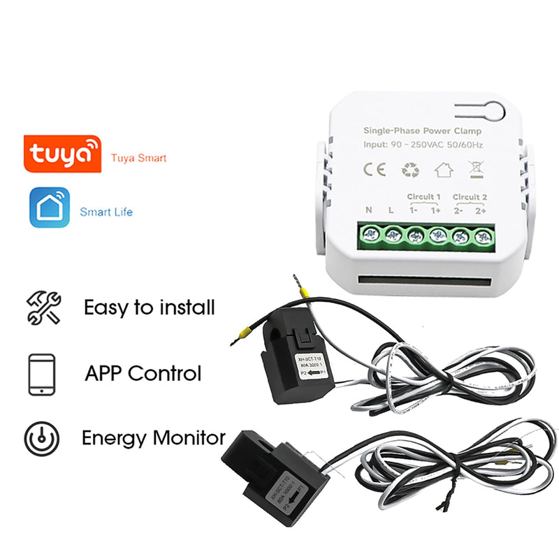 [Australia - AusPower] - AC110V 220V 80A Tuya App Smart Two-Way Bilateral WiFi Energy Meter with 2PCS 80A CT Current Transformers Clamps Sensors KWh Power Eenrgy Electricity Consumption Monitor Meter Voltmeter Ammeter 80A(CT Diameter 10MM) 