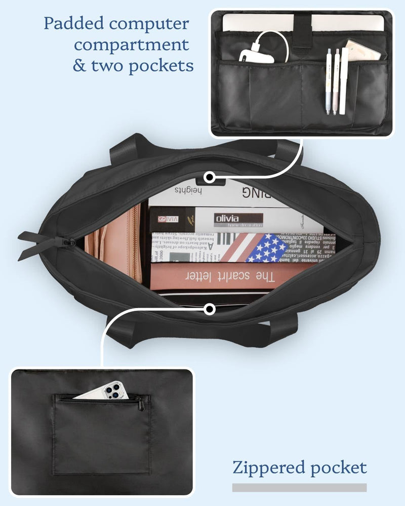 [Australia - AusPower] - Tote Bag for Women Weekender Bag with Laptop Compartment for Work Nurse Travel Gym Black 