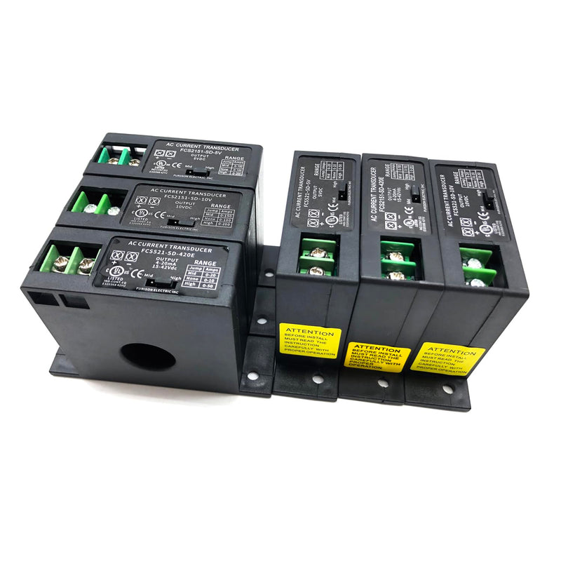 FCS521-SD-10V Current Transmitter Transformer Sensor AC Current Converter 0-50A, Push Button Switch, Automatic Operation, Black FCS521-SD-10V