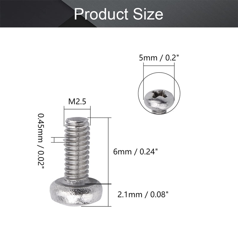 [Australia - AusPower] - MroMax M2.5 x 6mm Machine Screws Pan Phillips Cross Head Screw 304 Stainless Steel Fasteners Bolts Silver Gray 100Pcs 100 